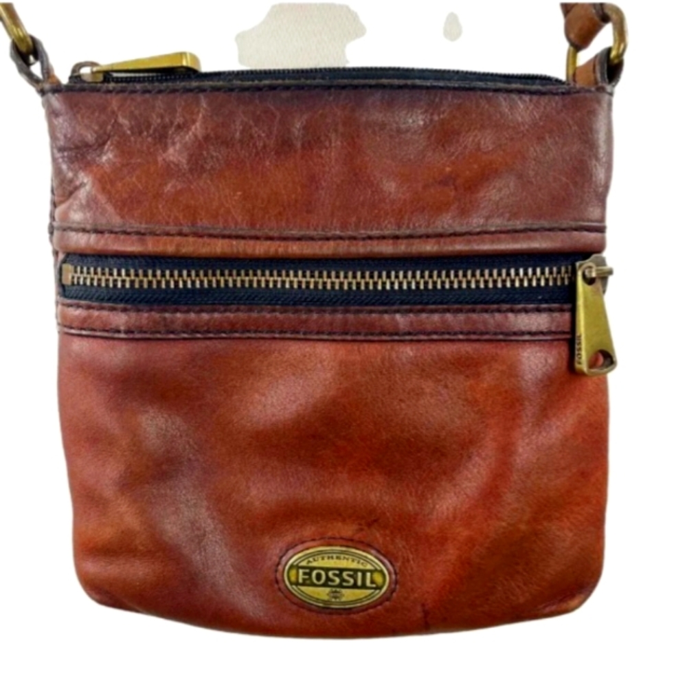 Fossil Brown Leather Explorer Mini Crossbody Handbag Purse Bag